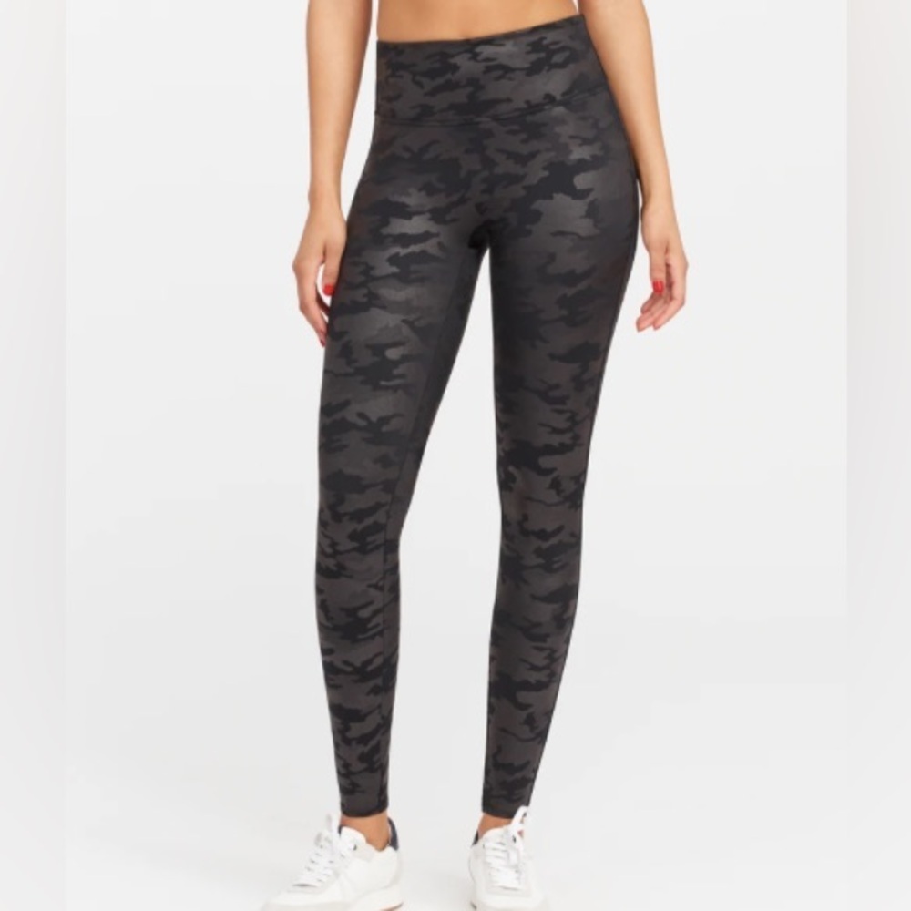 SPANX Black Faux Leather Camo Leggings